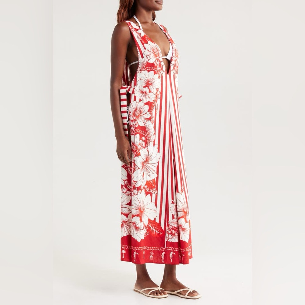 FARM Rio Red and White Floral Swim Coverup - Picture 2 of 7